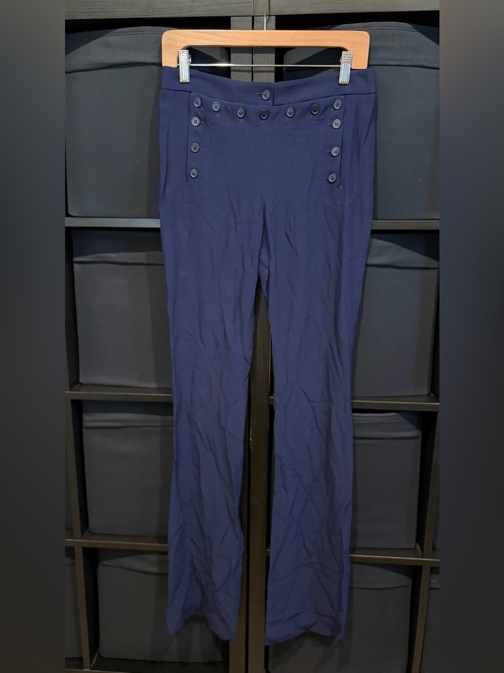 Alexander McQueen Navy Blue Sailor Dress Pants High Rise Button Detail Size 38 M